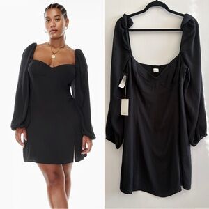 Wilfred Black Long Sleeve Sweetheart Neck Mini Novella Dress